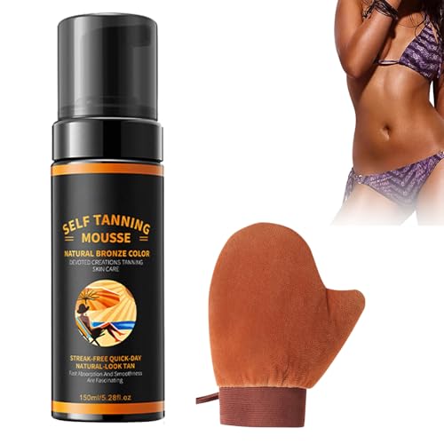 Mousse Autoabbronzante Abbronzatura Idratanti Naturale e Duratura, in Mousse scura finta con applicatore a guanto per il corpo