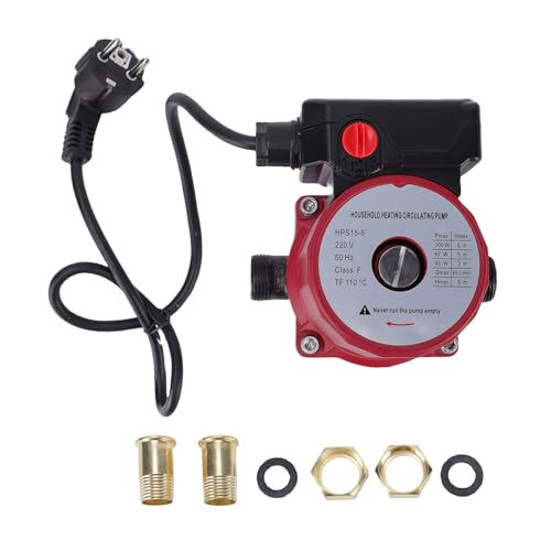 Garosa Warmwasser- Umwälzpumpe, 65 L, min. 46 W, 67 W, 100, 3 Geschwindigkeiten, Abgeschirmte Umwälzpumpe für Heizungssystem mit Pumpenkopf aus Gusseisen, Gehäuse aus Aluminiumlegierung, (EU- Stecker