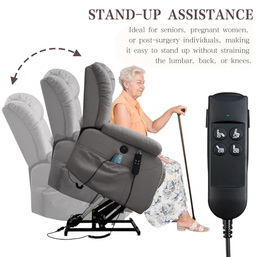 Image of Infinite Position Lay Flat Power Lift Recliner Chair for Elderly, Grey