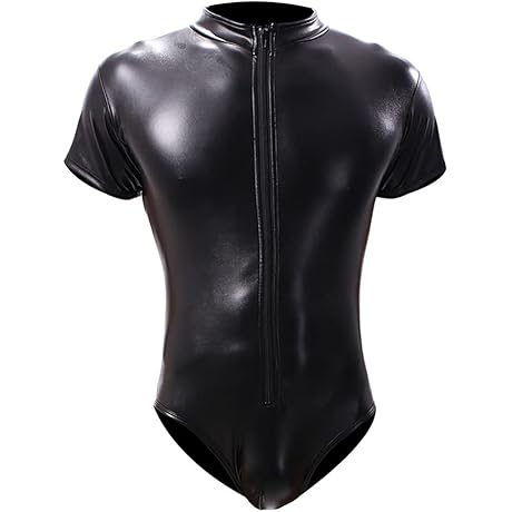 1 ONEFIT Zipper Faux Leather Short-sleeved Jumpsuit