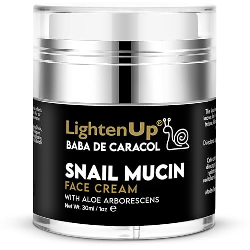 LightenUp, 98% Snail Mucin Cream - 1fl oz / 30 ml - Baba de Caracol, Hydrating Night Cream, Pores Remover for Face, Hydrating Creams with Aloe Vera, Shea Butter LightenUp, 98% Snail Mucin Cream - 1fl oz / 30 ml - Baba de Caracol, Hydrating Night Cream, Pores Remover for Face, Hydrating Creams with Aloe Vera, Shea Butter