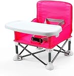 PandaEar Portable Travel Booster Seat with Tray| Folding Baby Seat Booster High Chair for Dining Table| Compact Camping Chair for Lawn, Beach Indoor/Outdoor Use| Toddlers, Kids (Pink)