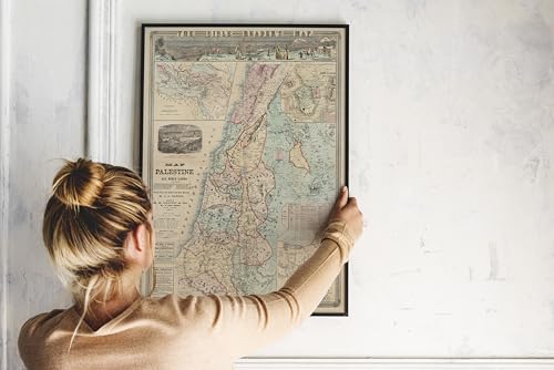 Historical Map, 1873 Map of Palestine and all Bible lands, containing the ancient and modern names of all known places, a table of seasons, weather, productions, etc, Vintage Wall Art : 18in x 24in