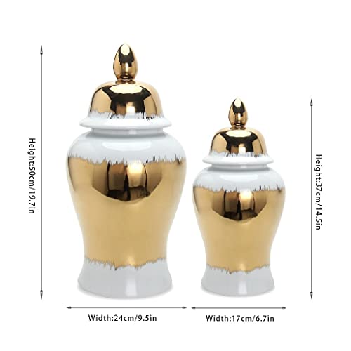 Robmet Ceramic Ginger Jar With Lid, Traditional Jingdezhen Porcelain Temple Jar, Ming Style Decorative Vases For Living Room (Size : Large) #TOP5