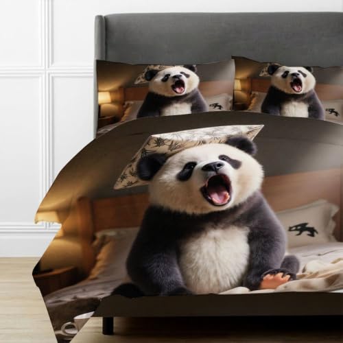Housse de couette 240x260 panda sobre et raffinée en microfibre chic