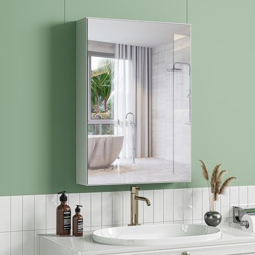 Dripex Bathroom Mirror Cabinet, Single Door, White, 50x70x12 cm