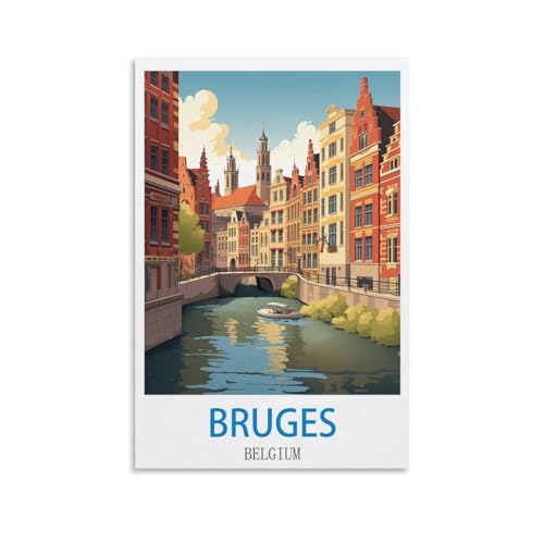 FZYUEN Bruges Belgique – Affiches de voyage vintage sur toile pour décoration murale, chambre à coucher, 20 x 30 cm