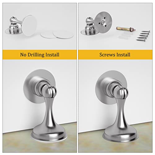Door Stopper, Wedama Stainless Steel Magnetic Door Stop, 1 Pack Heavy Duty Door Catch Holder, Wall&Floor Mounted Door Open Holder With Adhesive Tapes For No Drilling, Screws For Stronger Mount-Silver #TOP6