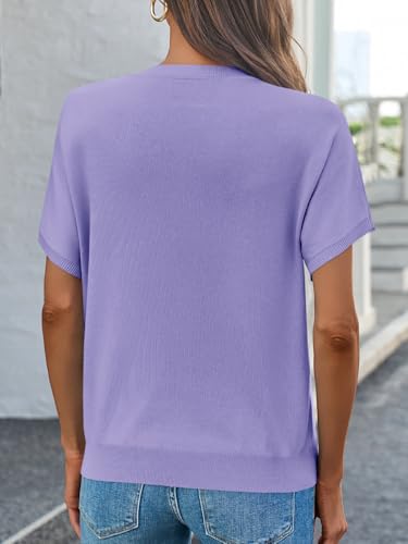 Image of Saodimallsu Women's Short Sleeve Crew Neck Knit Pullover Sweater | Casual Basic, Crew Neck, Loose Knit Pullover, Summer Lightweight