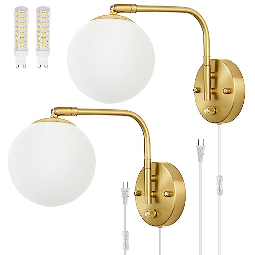 VATONI Dimmable Wall Sconces Plug in, Swing Arm Wall Lights with Plug in Cord and Dimmer On/Off Knob...