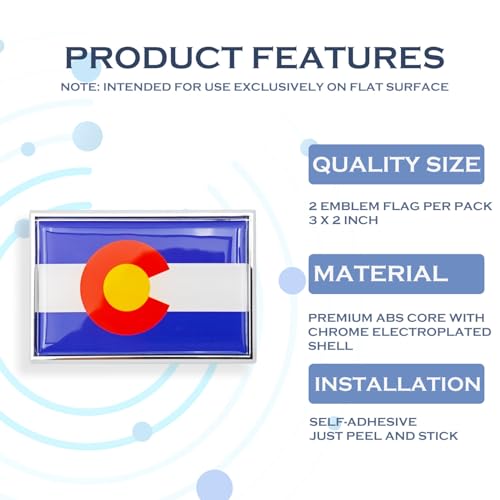 Image of Colorado Flag Sticker Emblem Decal Car Chrome Flags, 2 Pack, 3 x 2 inches