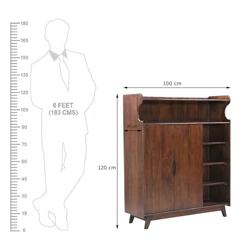 Image of The Attic Ritz Shoerack, Shoe Storage Cabinet for Home, Shoe Rack with Seat & Door, Shoe Organizer, Shoe Rack for Home, Honey Matte Finish