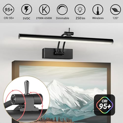 Image of Yuichoy 4 Pack Picture Lights for Wall Battery Operated, 12 inch Wireless Art Lighting for Painting, 6 Colors Picture Frame Lights with Remote, Dimmable 4200mAh Gallery Light, Black