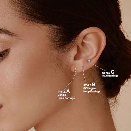 3 Pairs Stainless Steel Silver Hoop Earrings Set Hypoallergenic Stud Earrings Dangle Cartilage Huggie Hoop Earrings for Women Fashion Jewelry for Women Gift3