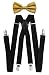 Produktbild axy Hochwertige Herren Schwarze Hosenträger mit Fliege - 4 Starken Clips X-Form- 2,5cm breit (Schwarze Hosenträger + Goldene Fliege)
