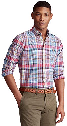Polo Ralph Lauren Mens Classic Long Sleeve Oxford Shirt, Pink Large Plaid, XL