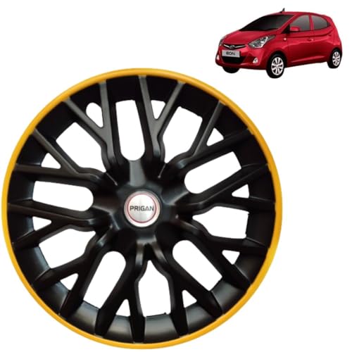Image of Prigan Hyundai EON Black Yellow Wheel Cover 12 inch for Hyundai EON (Set of 4 Pcs) (Press Fitting) Model- GT Line Black Yellow 12