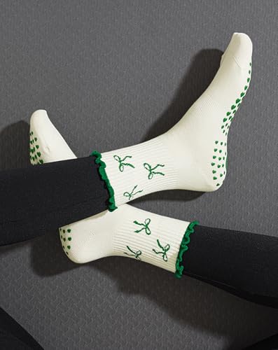 Image of Yawlsow Pilates Grip Socks for Women Yoga Grippy Socks Cute Barre Non Skid Athletic Crew Sticky Sock Workout Hospital