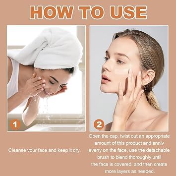 Image of Color Changing Foundation Stick with Mushroom Head Brush | Moisturizing Skin Tone Adjusting Foundation | Lightweight Natural Finish | Blendable Cream Makeup Base | Suitable for Daily Use | 13g