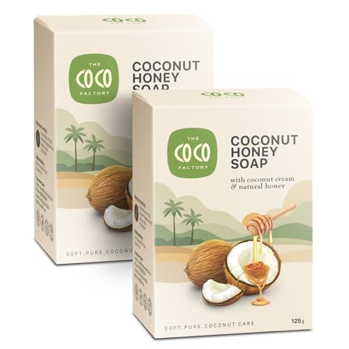 Image of Natural Handmade Coconut Honey Soap Pack of 2 125g Cold Processed Moisturizing Coconut and Honey Soap Bar for Men and Women Dry Sensitive Skin Vegan Chemical Free Herbal Bath Soap