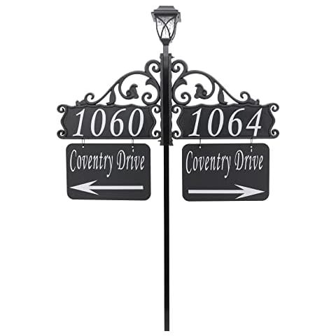Address America USA Handcrafted Double Boardwalk with XL Name Riders and Solar Light - 58" pole - AS Cover