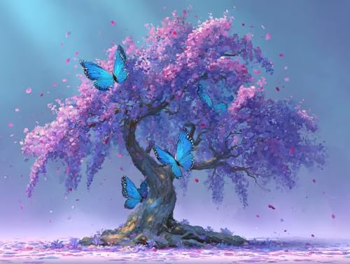 Peinture par numero adulte arbre papillon avec acrylique et pinceaux