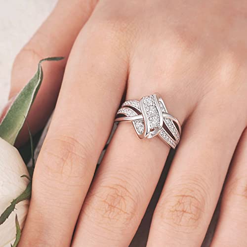 SHELOVES 925 Sterling Silver Wedding Band for Women Twisting Swirl Engagement Wedding Rings Round CZ Sz 5-104