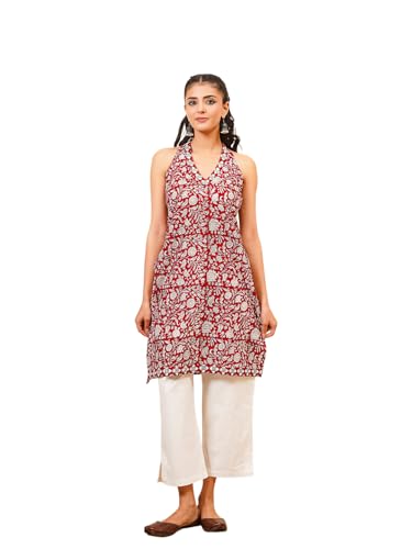 Image of GOODHAND Women Printed Cotton Kurti | Casual Long Kurta | Comfortable Ethnic Wear with Relaxed Fit