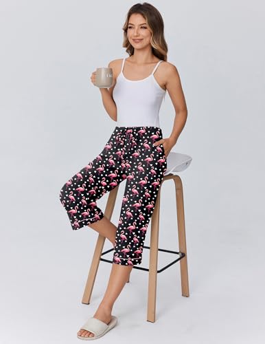 Image of Ekouaer Womens Pajamas Pants Capri Pj Bottoms with Pockets Sleep Pants | Comfy Drawstring Printed Soft Lounge Pants for Home, Daliy Wear