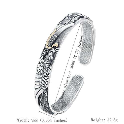 S925 Sterling Silver Phoenix Cuff Bracelet,Men's And Women's Retro Thai Silver Open Adjustable Phoenix Bracelet3