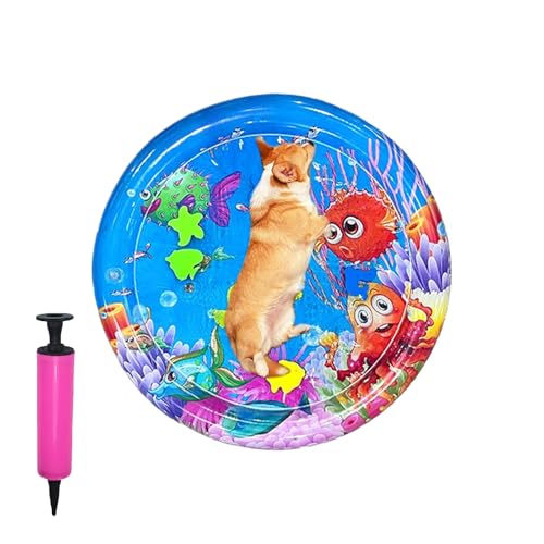 Cama de agua para gatos | Alfombra sensorial con bomba inflable integrada | 65 cm Cojín refrescante para mascotas reforzado para aburrimiento en el suelo viaje diario cálido uso
