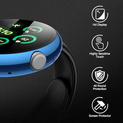 Image of Misxi 2-Pack Hard PC Screen Protector Case Compatible with Google Pixel Watch 3 (2024) 45mm, Easy Installation Lightweight Ultra-Thin Protective Cover for Pixel Watch 3, 1 Blue + 1 Black