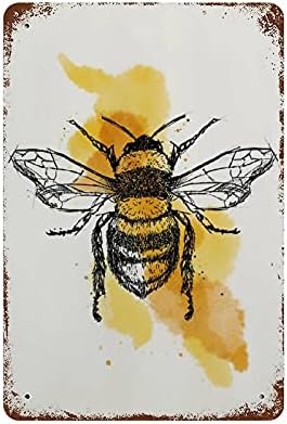 Antique Tin Sign BEE Metal Tin Sign Retro Nostalgic Tin Sign Fun Decorative Sign for Home Kitchen Bar Room Garage Decor Insect Honey Bumblebee Gift for Her Gift for Mum 8x5.5 Inch