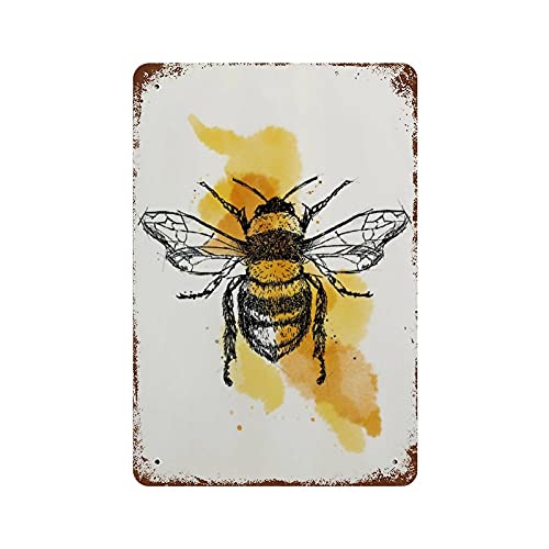 Image of Anique Tin Sign BEE Metal Tin Sign Retro Nostalgic Tin Sign Fun Decorative Sign for Home Kitchen Bar Room Garage Decor Insect Honey Bumblebee Gift for Her Gift for Mum 8x5.5 Inch