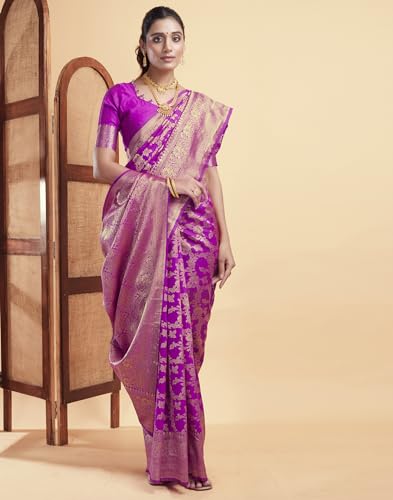 Image of SIRIL Women's Banarasi Silk Saree | Kanjivaram Silk Saree With Unstitched Blouse Piece