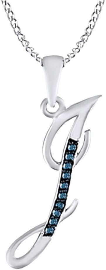 AFFY Blue Natural Diamond Initial A-Z Letter Pendant Necklace in 14k Gold Over Sterling Silver
