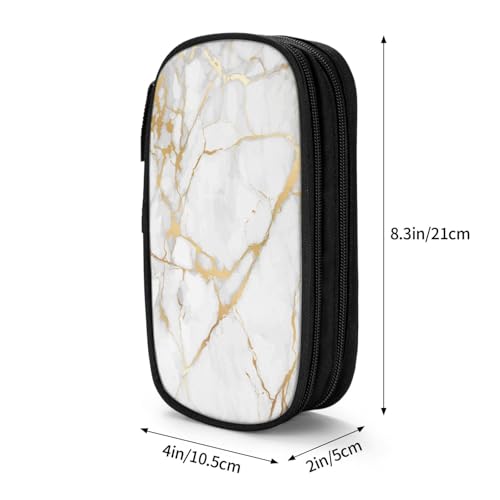 Image of Perinsto Golden And White Marble Print Pencil Case Big Capacity Multi Compartment Stationery Box Pencil Pouch Holder Desk Organizer For School Office Home