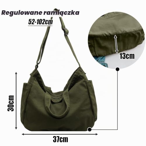 X SIM FITNESSX Unisex torba na ramię / torba na ramię ze sztruksu torebka lniana damska torba na zakupy modna torba materiałowa na co dzień/do biura/szkoły/podróży, zielony, L, Retro