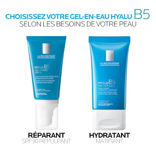La Roche-Posay, Hyalu B5 Gel-en-eau SPF30, Soin Protecteur Réparateur, Crème Hydratante Visage, Anti-Photovieillissement, Enrichi en Acide Hyaluronique, Vitamine B5, Tous les Types de Peau, 50 ml