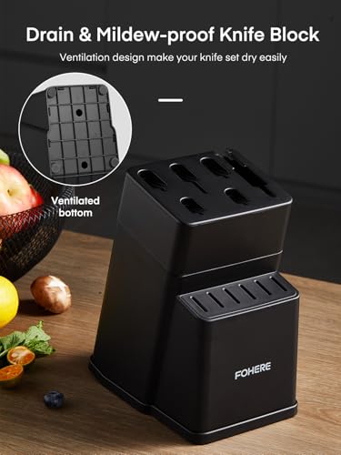 Juego de Cuchillos de Cocina FOHERE 13 Piezas Cuchillos de Cocina Acero Inoxidable con Bloque Afilador Integrado Bloque de Cuchillos Profesional con Soportes para Cuchillos, Negro - imagen 7