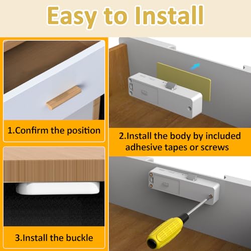 Bestkid Cabinet Lock NFC RFID Card Slim Hidden Drawer Lock for Child Safety Liquor File Kitchen Pantry Furniture Double-Layer Drawer No Drilling Required White — view 4