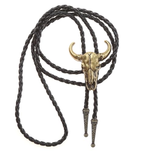 Image of Jeilwiy Bolo Tie for Men Western Cowboy Tie Necklace Gold Bolo Tie Leather Necktie Halloween Tie Accessories for Women