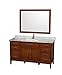 Wyndham Collection 60" Single Bathroom Vanity in Light Chestnut, White Carrera Marble Countertop, Undermount Square Sink, and 44" Mirror