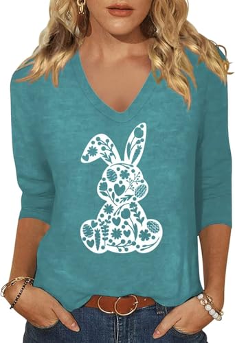 Image of Womens 3 /4 Sleeve V Neck Valentine T Shirts Love Heart Printed Graphic Tee Tops