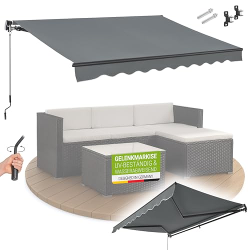 Juskys Gelenkarmmarkise 350 x 300 cm, UV40+ & wasserabweisend, mit Kurbel & Wandhalterung Länge + Winkel einstellbar, Markise für Terrasse & Balkon, Sonnenschutz Balkonmarkise Gelenkmarkise, Grau Juskys Gelenkarmmarkise 350 x 300 cm, UV40+ & wasserabweisend, mit Kurbel & Wandhalterung Länge + Winkel einstellbar, Markise für Terrasse & Balkon, Sonnenschutz Balkonmarkise Gelenkmarkise, Grau