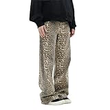 YELLOOP Jeans Y2k à imprimé léopard pour Femme   Jean Baggy des années 2000   Pantalon léopard, Leger, Taille XL