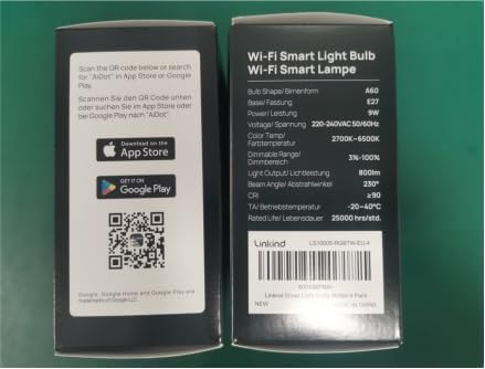 Product packaging side showing QR codes for downloading the AiDot app from App Store and Google Play.