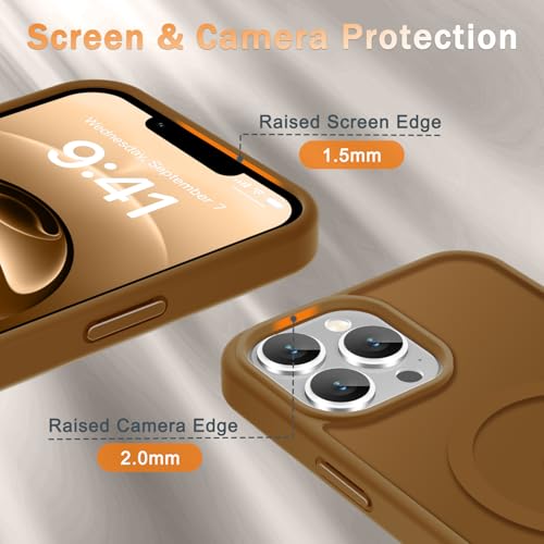 Image of YENAPOON for iPhone 13 Pro Max Case, Matte Magnetic Phone Cover [with 1 Screen Protector] [Support for MagSafe] [Shockproof Military Grade Protection] Translucent Frosted Back, Brown
