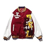 Baseballanzug für Männer und Frauen, geeignet für Herbst- und Wintersaison, Travis Scott, Leder, Spleißen, Stickerei,Rot,L