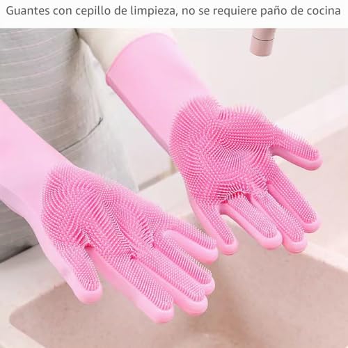 Miniatura 3 de Huayingmei Guantes De Limpieza De Silicona, Guantes De Esponja De Limpieza Con Depurador Para Lavar Platos, Baño, Cocina, Limpieza De Automóviles Y Aseo De Mascotas Rosa